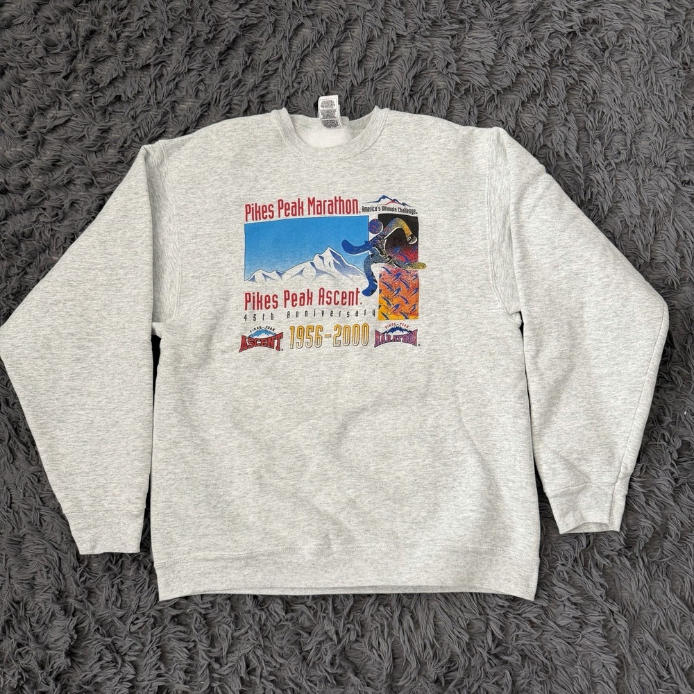 Vintage Pikes Peak Marathon 90s Gray Crewneck Men's Large Colorado Mountains